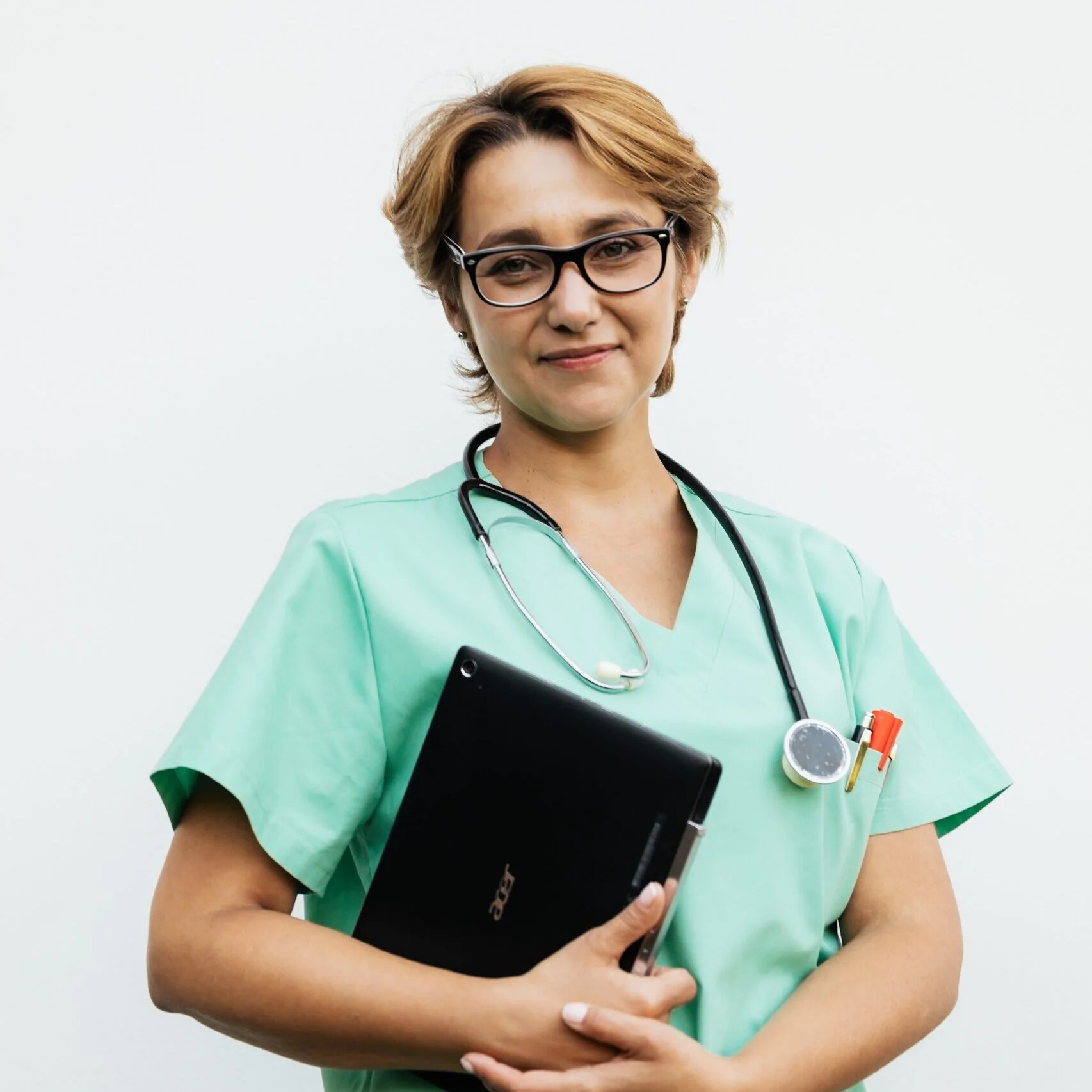 A caregiver with laptop