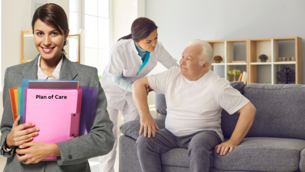 happy caregiver with plan of care